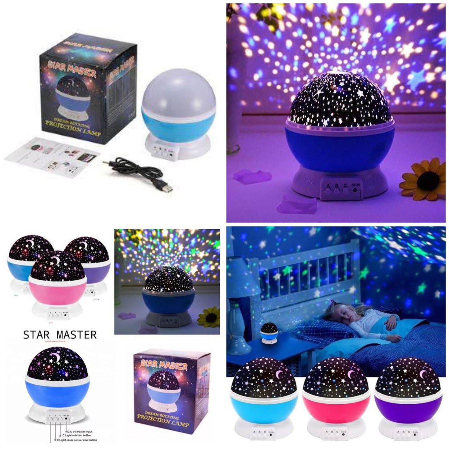 Auto Rotating Projection Night Stars Lamp with 3 Modes (USB and Cell Operate both